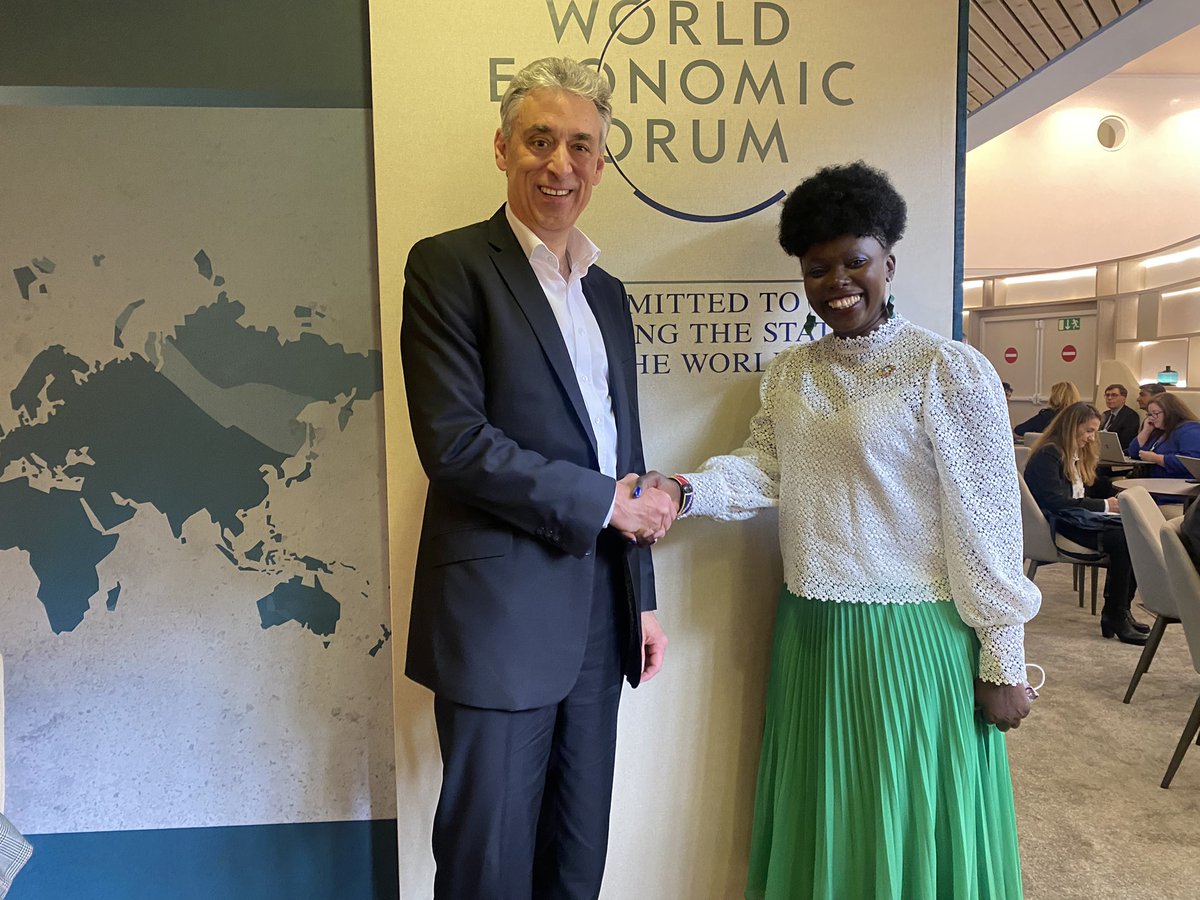 Connecting People. Improving lives. Frank Appel CEO DPDHL Group and Lady Merime JAMME, Founder i-amthecode #wef22