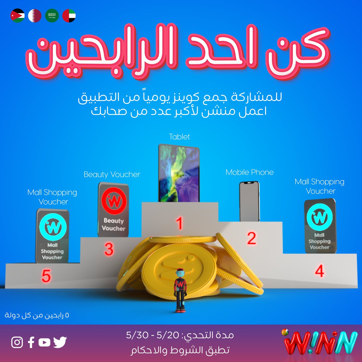 WininApp's tweet photo. لحق حالك وجمّع، شارك في التحدي وجمع أكبر عدد ممكن من الكوينز والعب في الحملات الموجودة في بلدك
الشروط سهلة ما عليك إلا تعمل منشن لأكبر عدد من صحابك وتجمع كوينز، حمّل التطبيق لتكون أحد الرابحين 
الجائزة الأولى: تابلت، الثانية: موبايل، الثالثة: 3 قسائم شرائية
#الأردن #قطر #الامارات https://t.co/Xem25EZTKy
