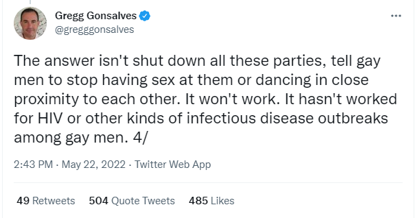politicalmath's tweet photo. there are a bunch of people going after greggggggg for hypocrisy here, but I think the bigger problem is this: 

In the context of HIV, we spent decades trying to tell people not to make disease infection an opportunity for moral condemnation

we threw all that away with COVID https://t.co/eUQRXetymK