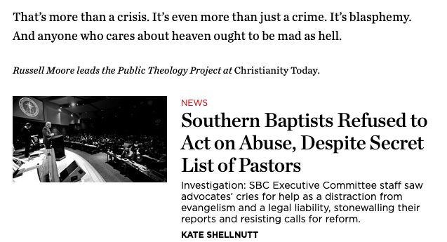 Quaerentia's tweet photo. Blood curdling from @drmoore - worse than even he knew &amp; he commissioned it @SBCExecComm 

Few can cast stones: #abusecoverup everywhere incl UK churches

Simply didn’t know the half of it when i wrote this in 2014
#ChurchToo #SBCtoo #NoComplacency

https://t.co/Whl3GbHBlg https://t.co/c1jZMuBBCY