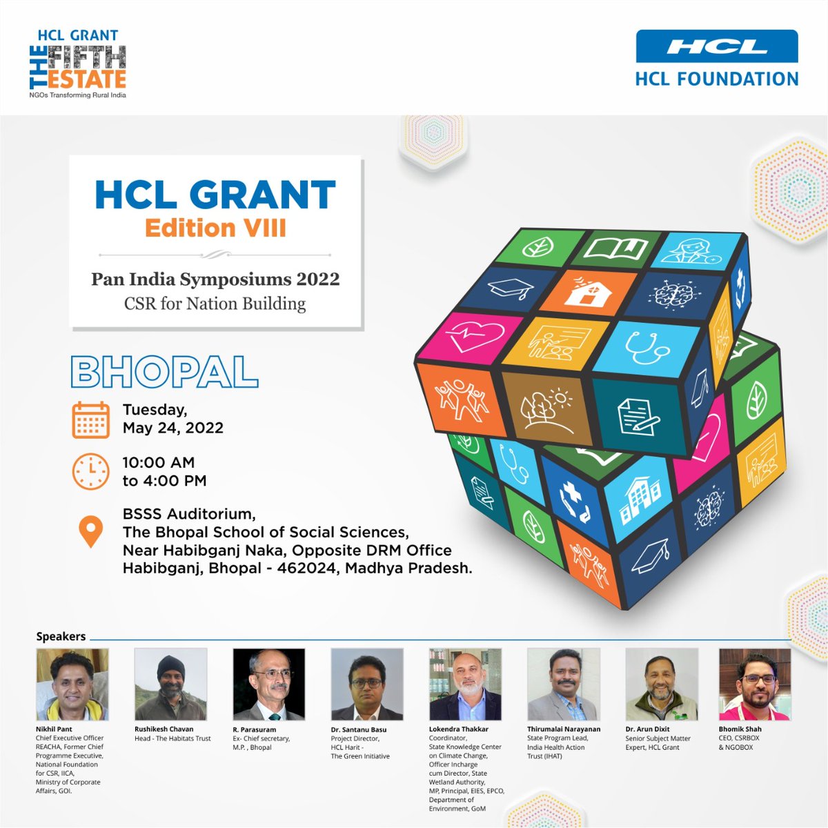 HCL_Grant's tweet photo. We are delighted to introduce our distinguished speakers for the #HCLGrant Edition VIII Symposium happening in Bhopal!
Date: 24th May 2022
Time: 10 AM - 4 PM
Venue: BSSS Auditorium, The Bhopal School of Social Sciences, Bhopal, Madhya Pradesh
#CSRForNationBuilding https://t.co/2zFJnrtGdy