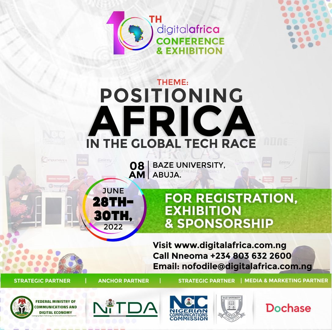 Digital_Africa's tweet photo. We're few weeks away for the 10th Digital #Africa #Conference &amp; Exhibition. Join us from June 28 – 30 at the Baze University, Abuja. Come and listen to experts, &amp; professionals, meet, connect, &amp; network with Prospective Clients during &amp; after the #event
.
https://t.co/FPjw2RUPVs https://t.co/7PL8XggU9c