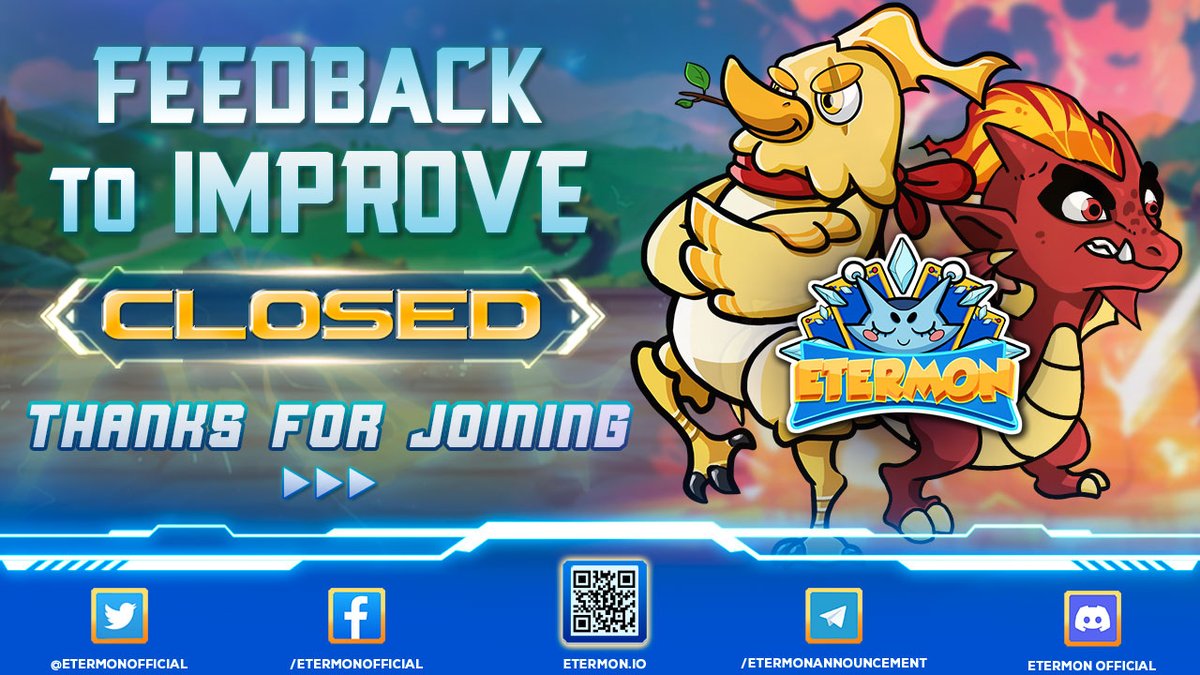 📪 𝐂𝐋𝐎𝐒𝐈𝐍𝐆 𝐅𝐄𝐄𝐃𝐁𝐀𝐂𝐊 📪

💎We have received many valuable contributions from the Etermon community.

☄️ We really appreciate you taking your time to give feedback so that Etermon can improve in the future.

🤝 Thank you for writing Feedback for Etermon!