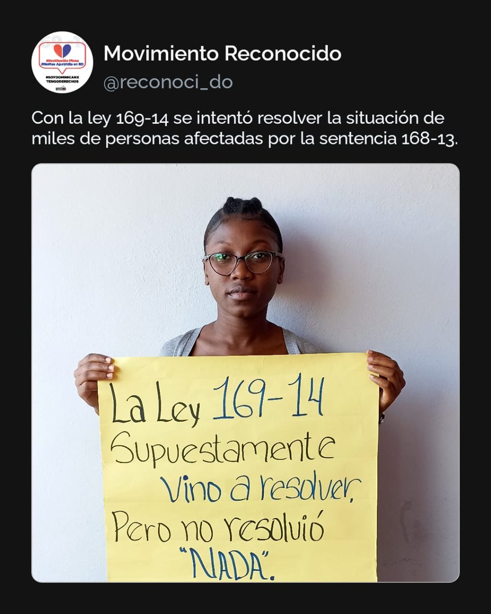 EuclidesNuel's tweet photo. ¡La Ley 169-14 no vino a resolver nada!
@Migueli98222967 @ABelique @JuanMurath @AmtuaJuan
Seguimos luchando por los derechos comunes y ser un país más inclusivo. #MISDOCUMENTOS https://t.co/HNiA2860yz