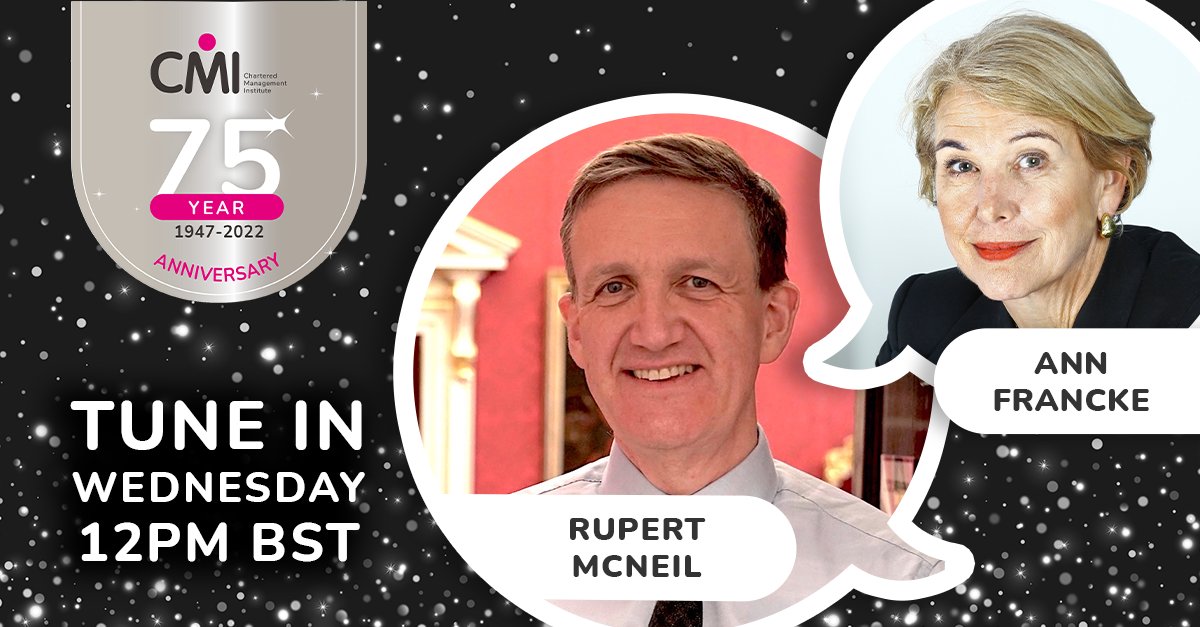 cmi_managers's tweet photo. 📆 Don't miss this week's #LeadingLights where @cmi_ceo will be speaking with Rupert McNeil, previously Government Chief People Officer at the @cabinetofficeuk and Group HR Director of @LBGplc. #75YearsOfCMI https://t.co/9glBa7b4Mu