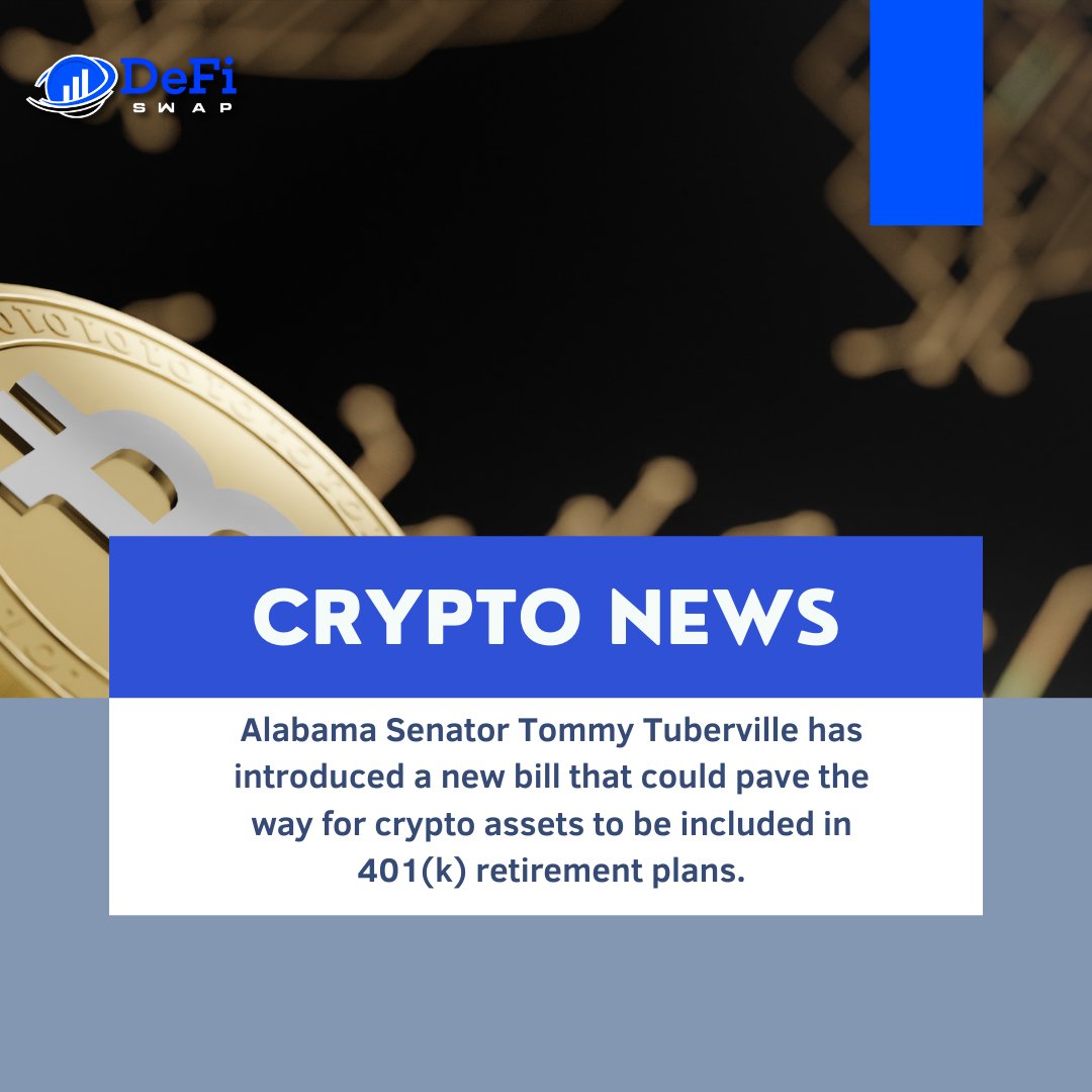DeFiCoins5's tweet photo. The Republican #lawmaker, Tommy Tuberville, believes the government should not limit the type of assets that people can select for their retirement plans.

#DeFiCoin #CryptoNews https://t.co/MOk9qgH6PI