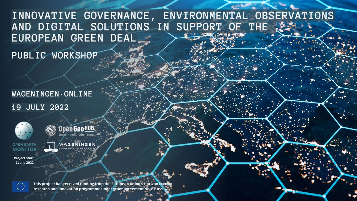 Big #EarthObservation Data and upcoming #EO missions🛰️:
Learn how to contribute to the upcoming <a href="/HorizonEU/">Horizon Europe 🇪🇺</a> Open-Earth-Monitor through interactive debates, demo sessions &amp; social activities at the public workshop in #Wageningen <a href="/WUR/">Wageningen U&R</a> 
👉Register by 1 June: bit.ly/3Lq7qbx