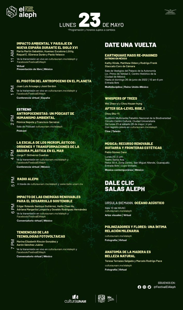FestivalElAleph's tweet photo. Reflexionemos sobre las #FronterasDelMedioAmbiente y el lugar que habitamos en el universo.
Esta semana déjanos entrar a tu casa con nuestras actividades virtuales. #Alepha👇🏼 https://t.co/ISoNmMKsHb