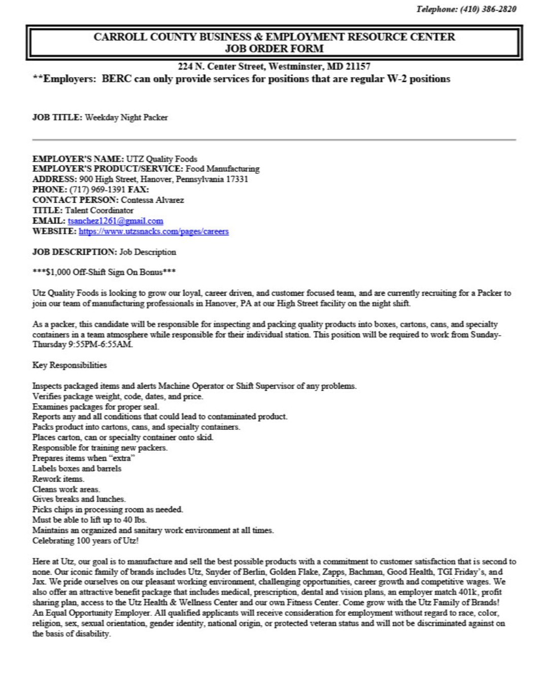 Carroll County Workforce Development on Twitter "Hiring, Utz Quality