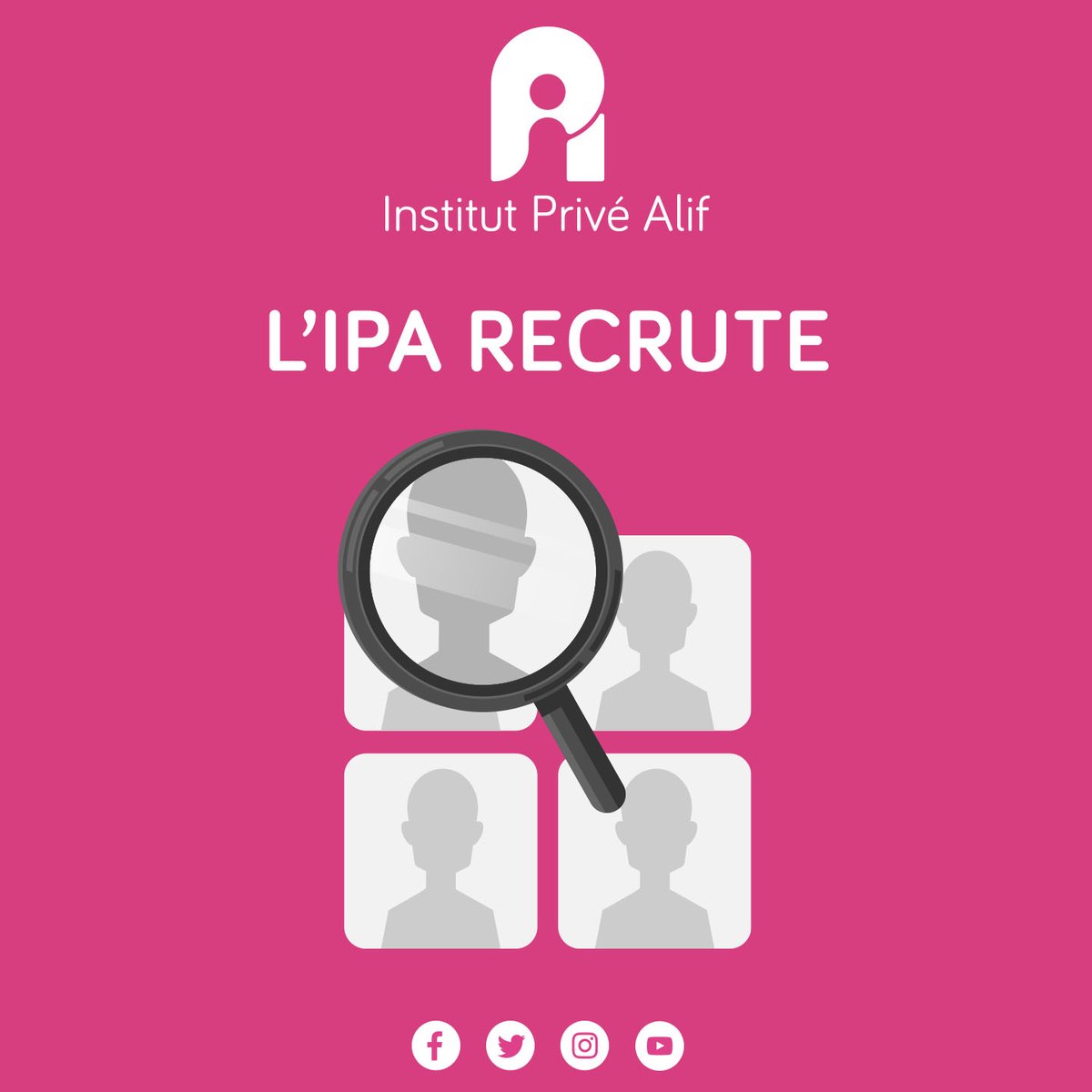 InstPriveAlif's tweet photo. [🗣] L'IPA recrute !!!

Vous pouvez postuler en envoyant vos CV et lettre de motivation à rh@institut-prive-alif.fr
PS : aucune candidature faite sur nos différents réseaux sociaux ne sera traitée. https://t.co/U44Oxr21ci