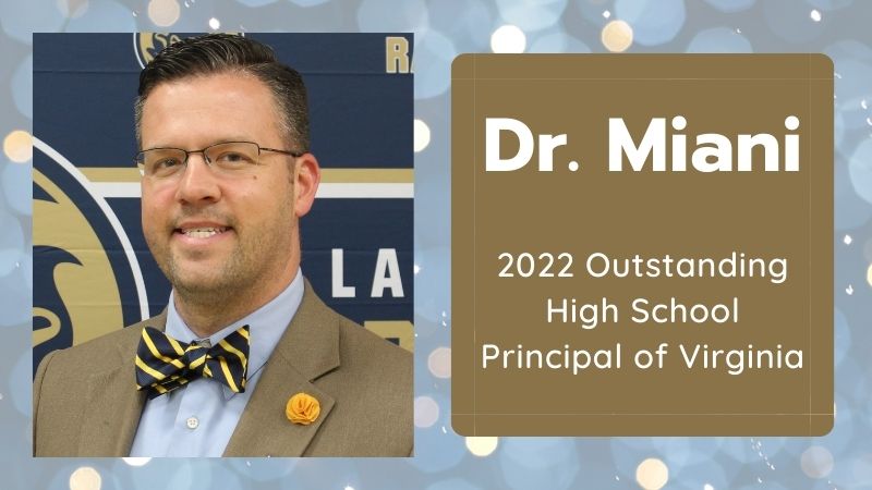 lafayetterams's tweet photo. We are very proud to announce that Dr. Miani has been named the Outstanding High School Principal of Virginia for 2022!  Thank you for your leadership and commitment to the Lafayette community. @MianiD  #RamPride #WeAreWJCC #EveryRamEveryDay https://t.co/sUmLaFLzDL