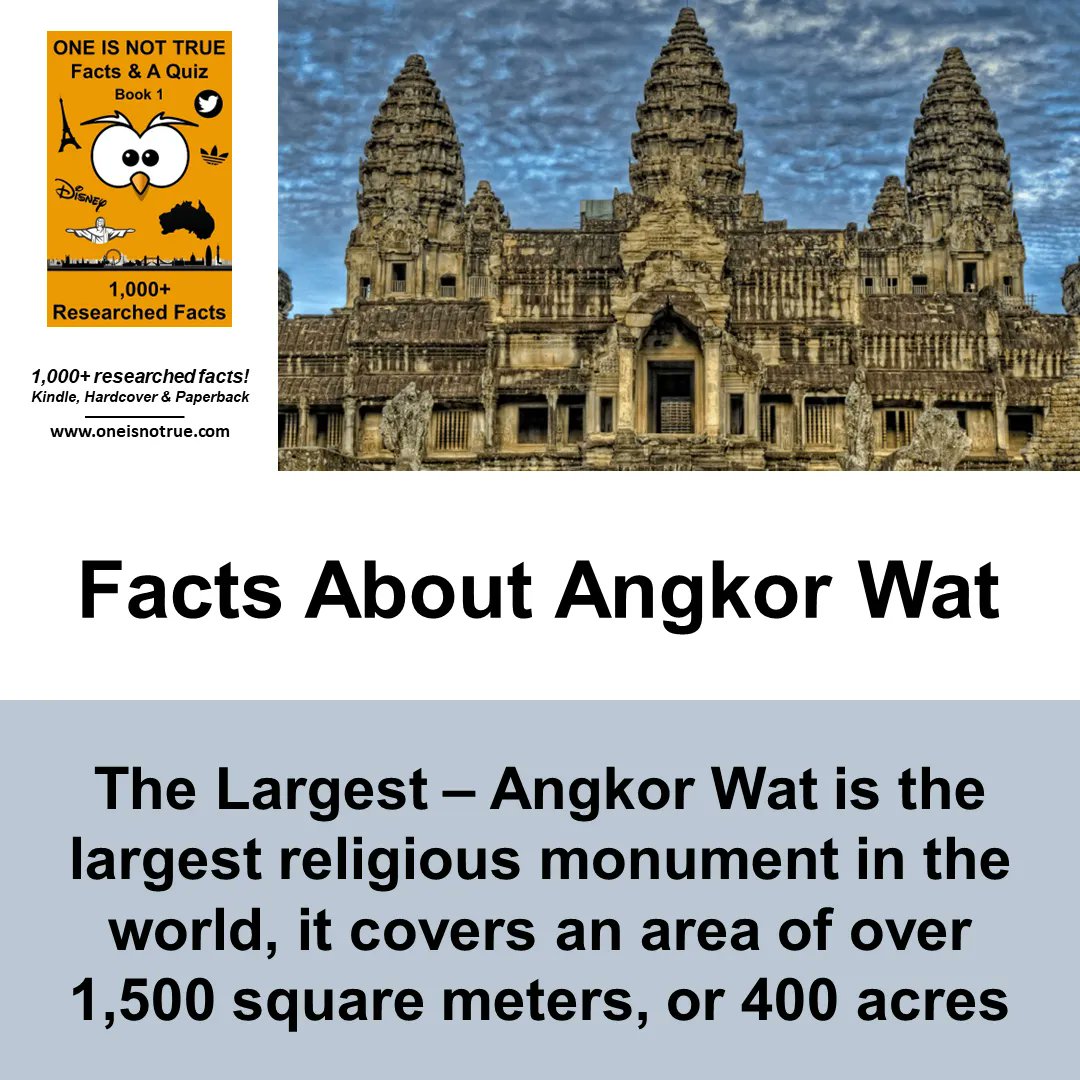 oneisnottrue's tweet photo. 10 #Facts About #AngkorWat - #TheLargest
Angkor Wat is the largest #religiousmonument in the world, it covers an area of over 1,500 square meters, or 400 acres
Over 1,000+ researched facts, more here - https://t.co/HN5ulEeBJG https://t.co/653mPCr08b