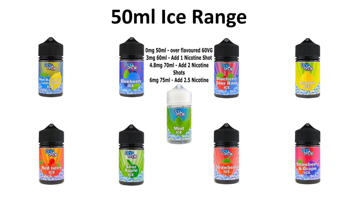 dripdropvapour's tweet photo. 50ml SUMMER RANGE
Available as 0mg 
Add 1 shot - 3mg
Add 2 shots - 4.8mg
Add 2.5 shot - 6mg 
#ukeliquid #ukvapers
https://t.co/YoJkHw7VDc https://t.co/w2S2kVRSZ1