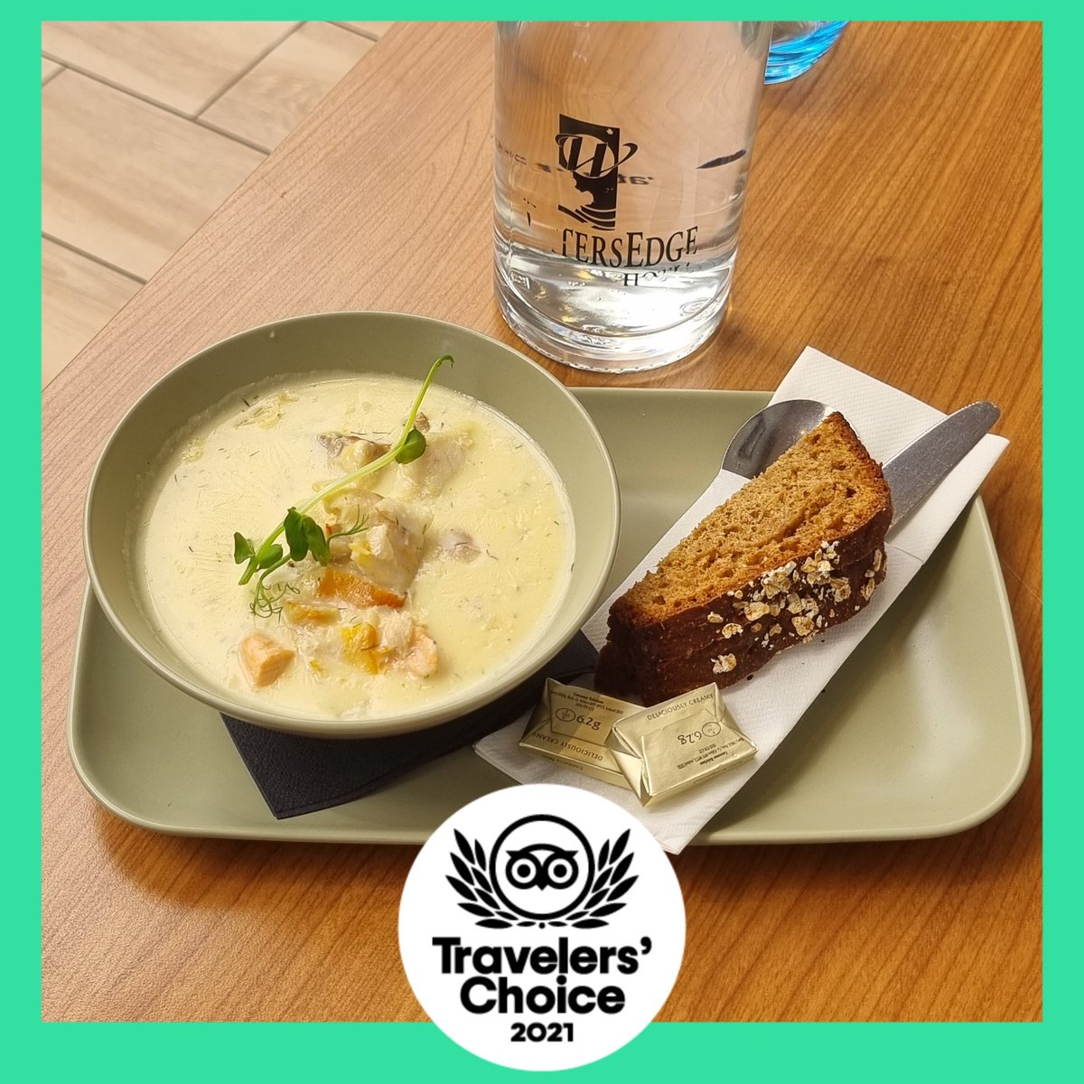 Cobh Fisherman Seafood Chowder served with Homemade Wheaten Loaf €8.50

Jacob's Ladder Restaurant at WatersEdge Hotel, Cobh 

#Cobh #Cork #Ireland #purecork #Fresh #local #ingredients #food #breakfast #lunch #dinner #delicious #wine #coffee #FreshBaking #desserts