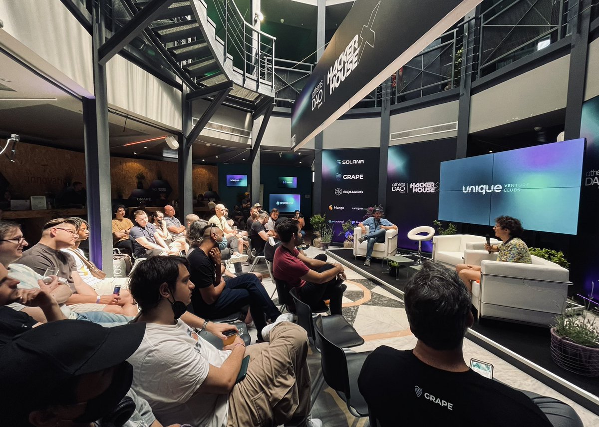 Alevtina_Y's tweet photo. The first ever #HackerHouseX by @grapeprotocol has wonderful energy - all panels feel like dialogue and the space is just perfect for exchanging and building ideas. #AthensDAO https://t.co/KAhmOKMpx9