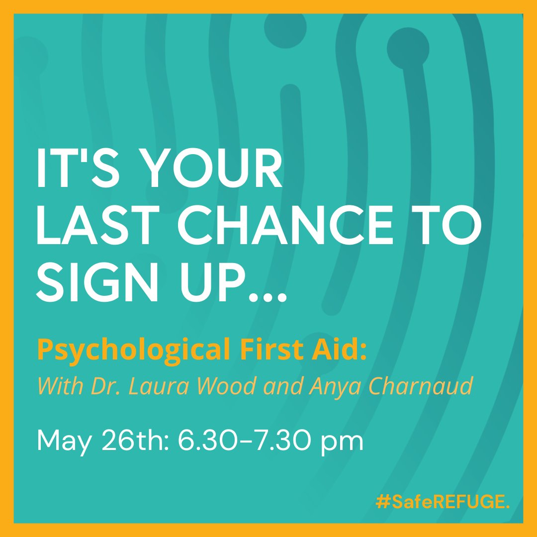 VITA_Network's tweet photo. It's your last chance to sign up for today's webinar! ๐
Psychological First Aid: Supporting people in the immediate aftermath of disaster.
May 26th, 6.30 - 7.30pm
Book your place to learn more with Dr. Laura Wood & Anya Charnaud! ๐
https://t.co/iLNn9GXOKz
#safeREFUGE https://t.co/soJIj31pOm