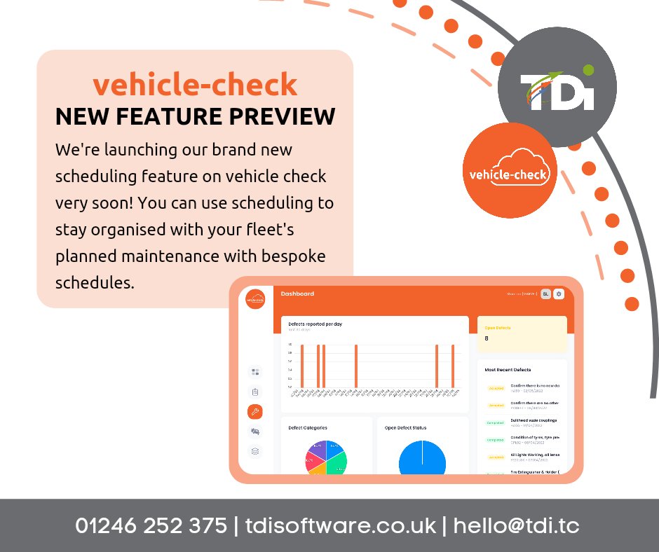 TDiSoftware's tweet image. Join us at @TheCVShow from tomorrow, to be amongst the first to see the refreshed look on vehicle-check, and see our new scheduling feature in action! See one of our team on stand 5F72 for more information. 
#CVShow22 #NEC #VehicleScheduling #TDi