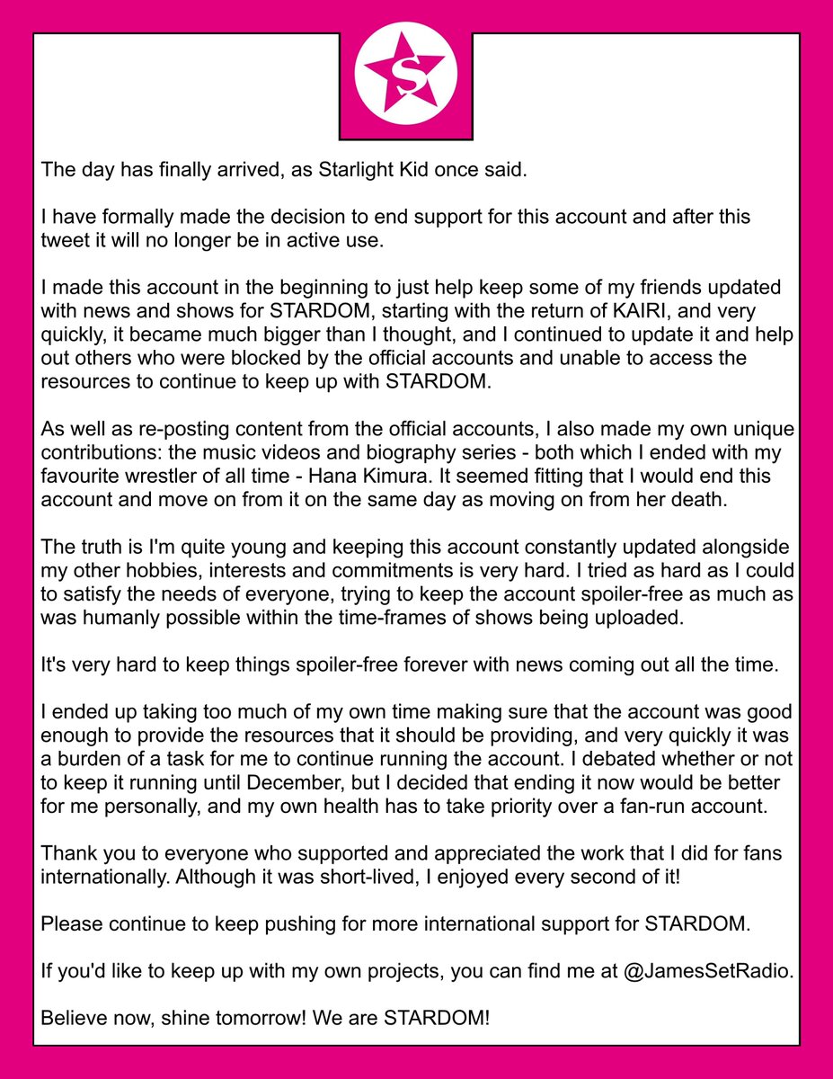 STARDOM_ENG's tweet image. Public Service Announcement: THE END!