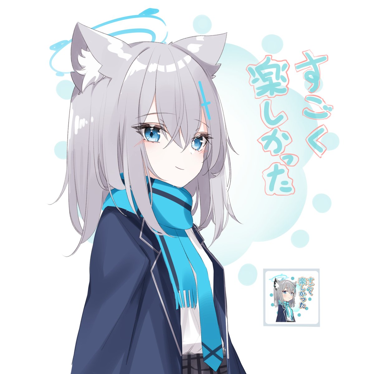 shiroko (blue archive) 1girl animal ears scarf blue scarf blue eyes grey hair halo  illustration images