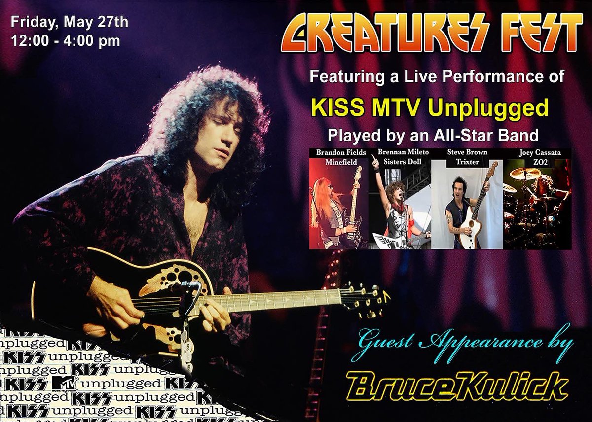 💥This weekend💥 
I'll be performing at @creaturesfest in Nashville,TN recreating the iconic 
<a href="/kiss/">KISS</a> Unplugged performance with <a href="/brucekulick/">Bruce Kulick</a> and some "Members of the Family"
many more surprise guests...
⚡️🤘🏽
#kiss #creaturesfest #brucekulick #mtv #mtvunplugged #joeycassata