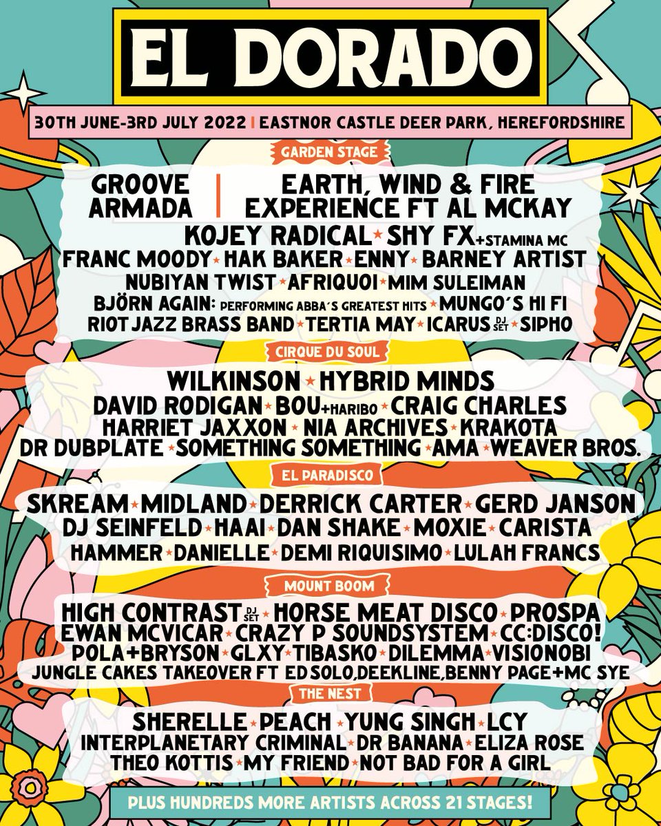 ElDoradoUK's tweet image. Only 38 days to go until we welcome these incredible artists to El Dorado this summer!! 🤩 🤩 🤩⁣
⁣⁣
The last remaining Final Release tickets on sale here: eldoradofestival.com/tickets 💪⁣