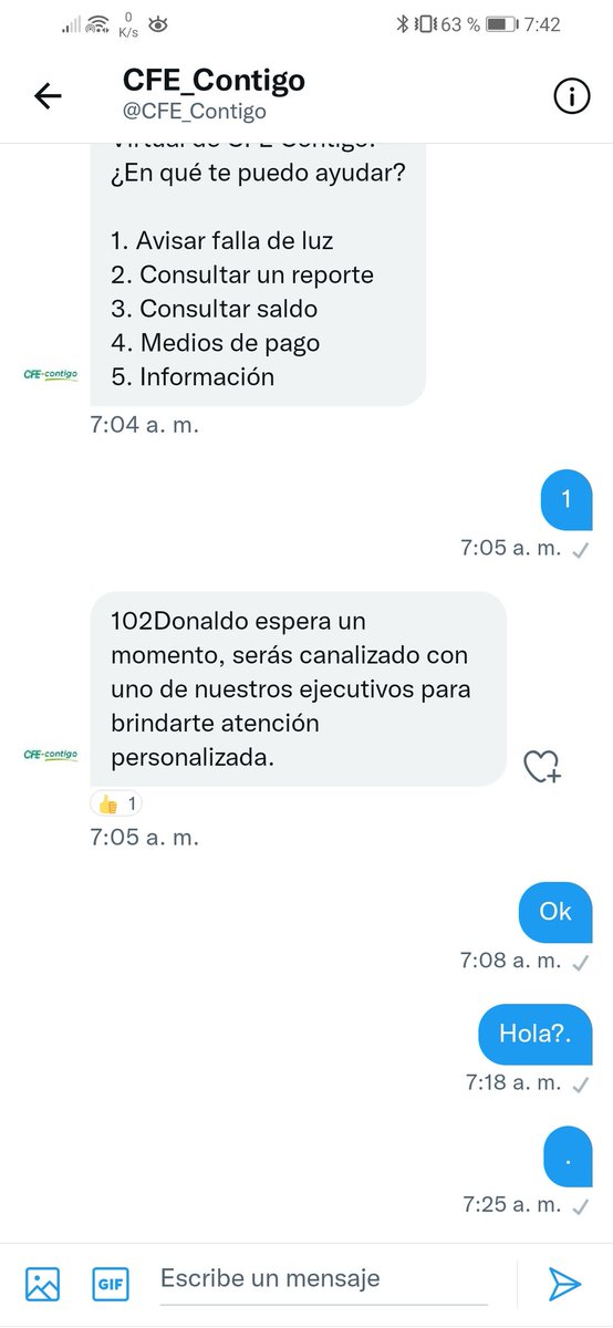 102Donaldo's tweet photo. @CFE_Contigo antes tardaban menos en atender en el bot de asistencia https://t.co/J3IixPiPFK