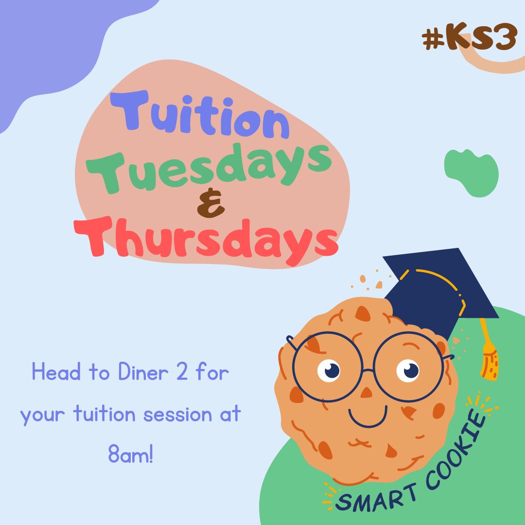 Email and text reminders going out this evening for KS3 tuition! We have English on in Diner 2 tomorrow morning, so grab some breakfast and head on up! Looking forward to seeing you all there! #challengeyourself 
Just a reminder - Maths and Science are on this Thursday in Diner 2