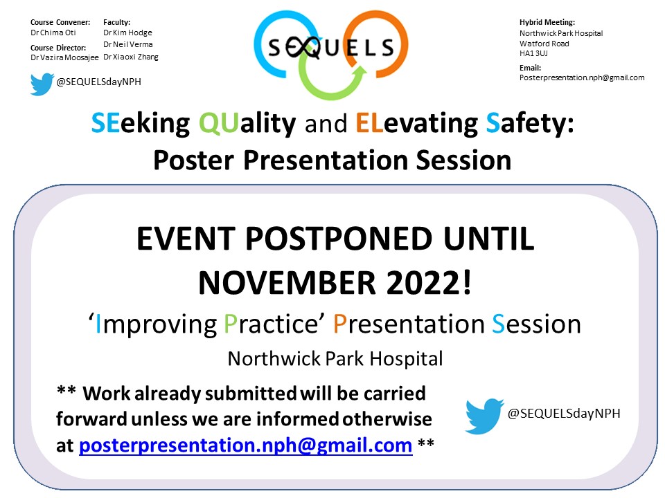 After a lot of calendar crunching we have decided to postpone this summer SEQUELS meeting due to a clash with ARCP dates
Work submitted will be carried forward unless we're informed at posterpresentation.nph@gmail.com
We’re excited to showcase even more amazing work in Nov 2022