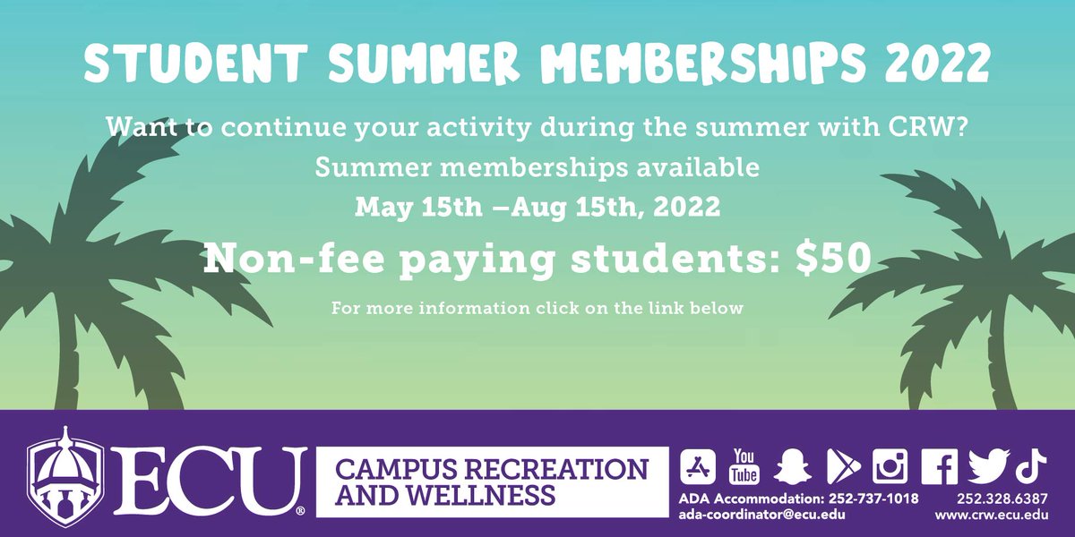 Hey Pirates don't forget!☀️

Student Summer Memberships 2022 are now available!😎

May 15th-August 15th

Non-fee paying students $50!