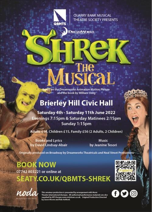 DramaGroups's tweet photo. Quarry Bank Musical Theatre Society present "Shrek The Musical" see https://t.co/XH5G8Ihl7H #Shows #UK #Jun2022 @qbmts - you can list your Show at https://t.co/XH5G8Ihl7H absolutely free! message @DramaGroups or email contact@dramagroups.com #amdram #breakaleg https://t.co/y44UtrjTvE