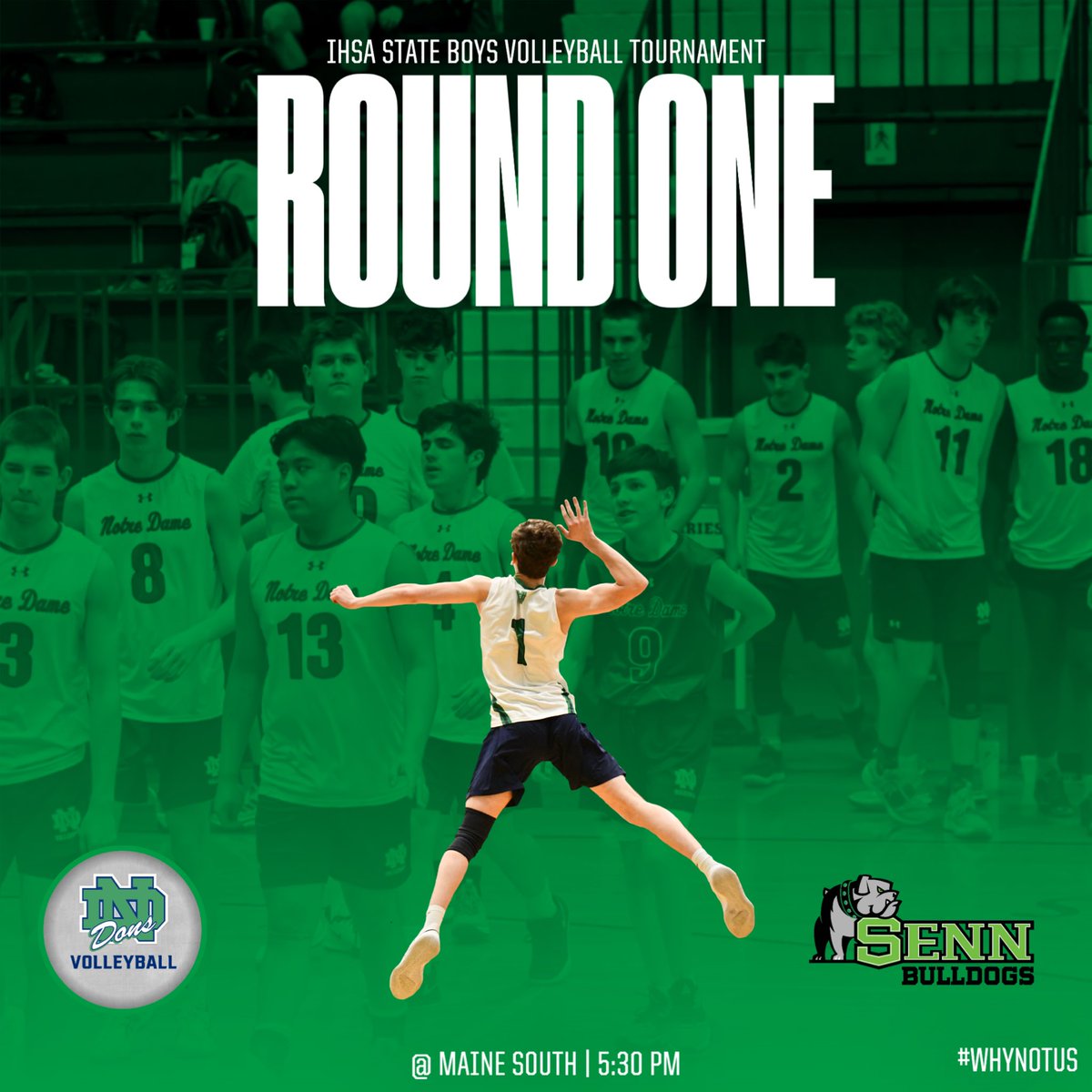 ndcp_athletics's tweet photo. After a long season and with 10 more wins than in 2021, @NotreDameVolley enters the playoffs tonight to take on Senn High School in the IHSA Regional Quarterfinals! First serve at 5:30pm at Maine South. #LetsGoND https://t.co/Y2mbd8uzER