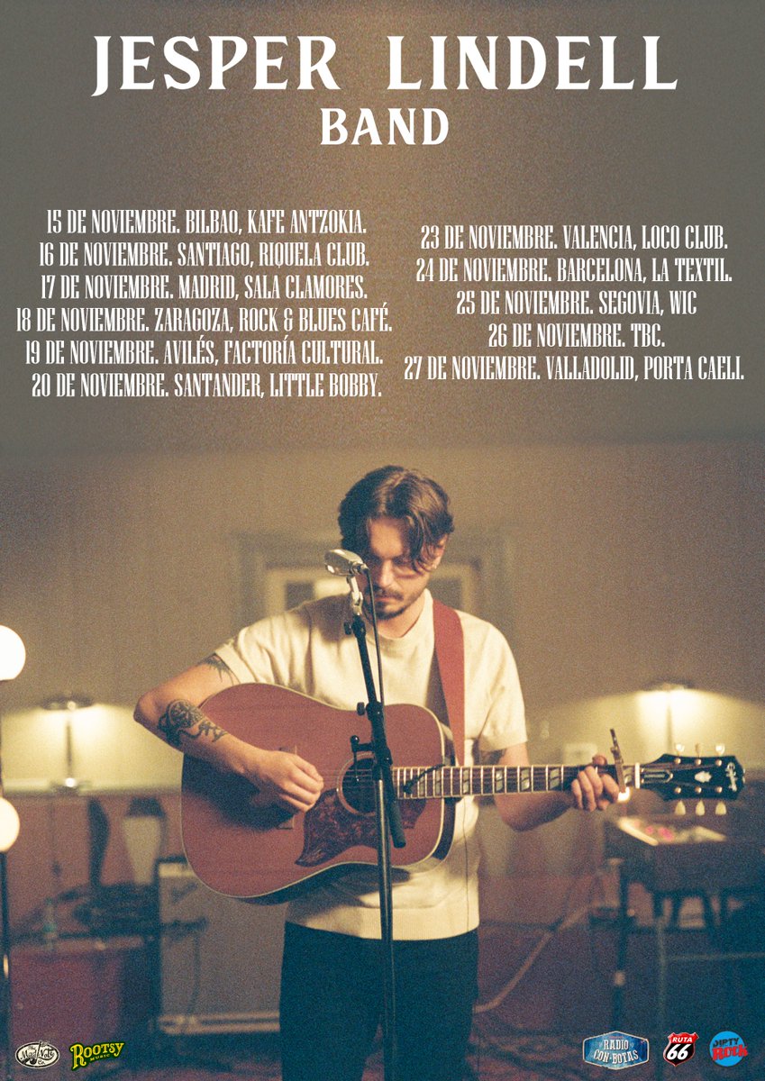 lindell_jesper's tweet photo. Spain, we are coming for you! We are so happy to announce that we in November are playing all over Spain and we can't wait to see you. More Europe dates coming soon.

📸: @emiliavicenta 

#JesperLindell #Rootsy #RootsyMusic #TheMadNoteCo #TwilightsTour https://t.co/Z0lYWPtni4