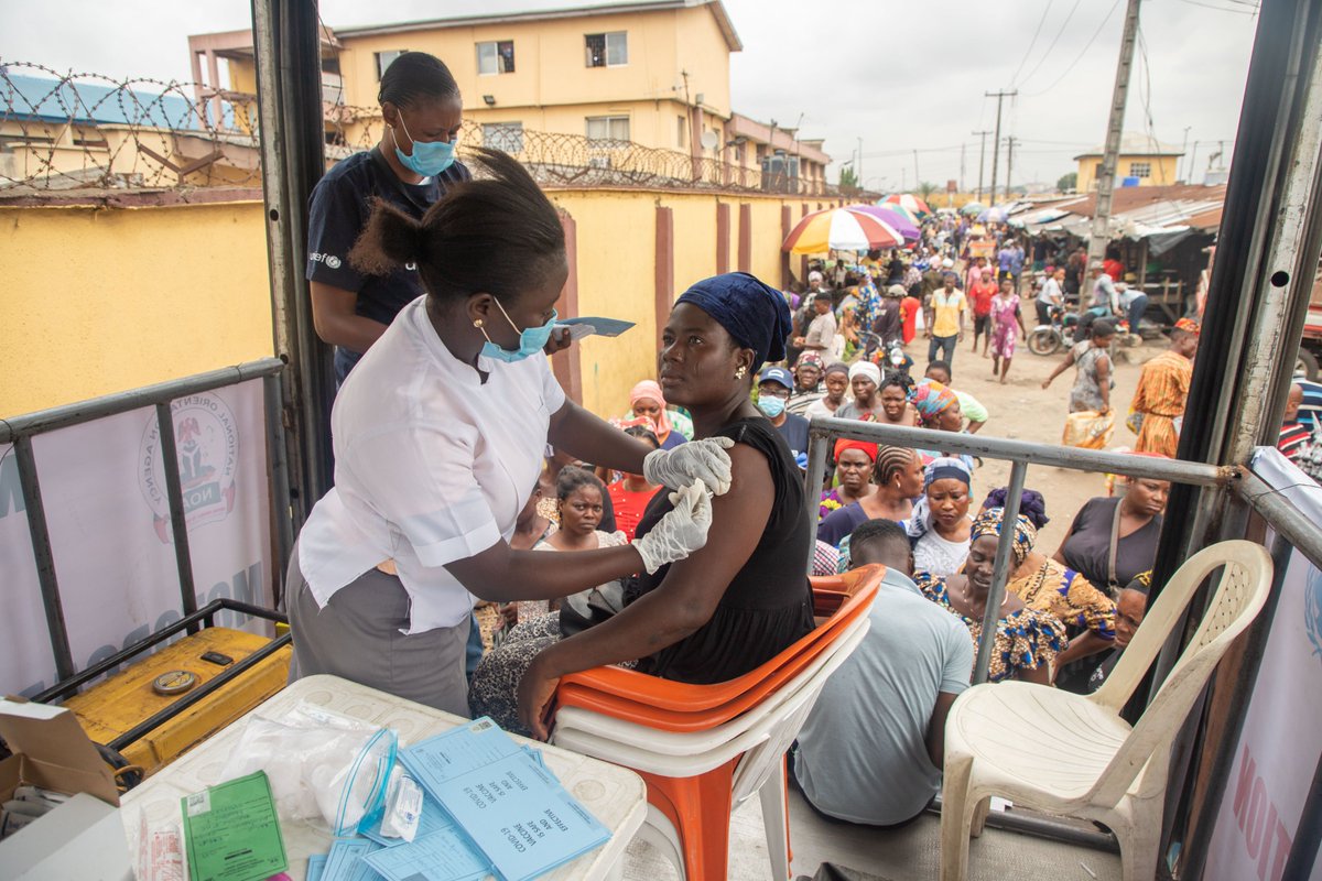 UNICEF Nigeria (@unicef_nigeria) on Twitter photo Last week, the <a href="/LSMOH/">LSMOH</a> held a market rally in collaboration with UNICEF & <a href="/NOA_Nigeria/">National Orientation Agency, Nigeria</a> to boost the #COVID19 vaccination drive in six LGAs in Lagos, including Alimosho, Kosofe and Lagos Island.
Residents took the opportunity to receive the #COVID19 vaccine.
#VaccinesForAll Last week, the <a href="/LSMOH/">LSMOH</a> held a market rally in collaboration with UNICEF & <a href="/NOA_Nigeria/">National Orientation Agency, Nigeria</a> to boost the #COVID19 vaccination drive in six LGAs in Lagos, including Alimosho, Kosofe and Lagos Island.
Residents took the opportunity to receive the #COVID19 vaccine.
#VaccinesForAll