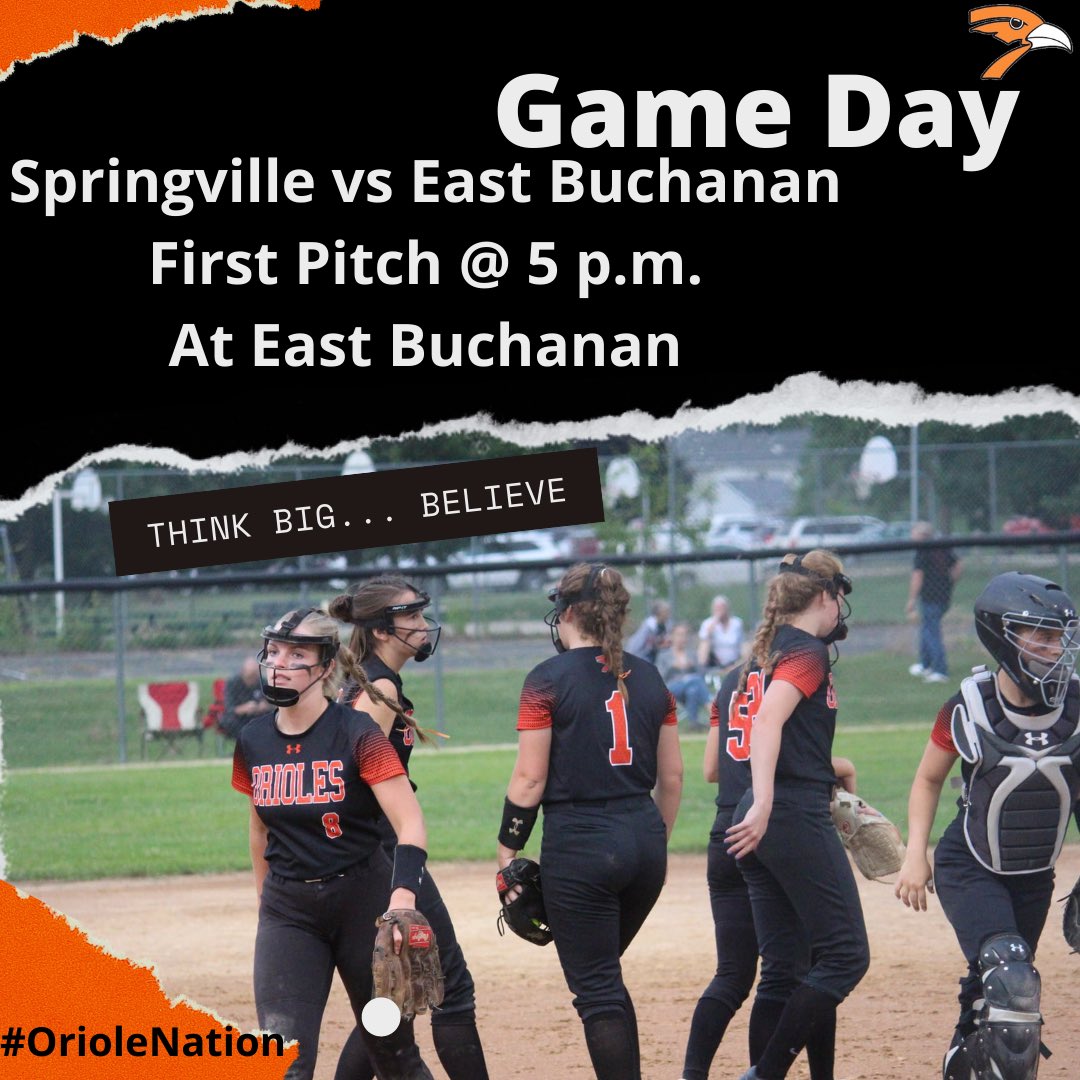 Happy opening day!
🥎 Varsity Doubleheader
🆚 East Buchanan
⏰ 5 p.m. First Pitch
📍 East Buchanan High School
#ThinkBigBelieve #OrioleNation <a href="/SoftballOriole/">OrioleSoftball</a>