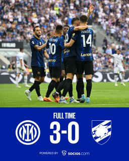 Inter_InDiretta's tweet photo. 🔚 | FISCHIO FINALE 

Finisce il match di San Siro, vittoria per i nerazzurri 

Powered by @SociosItalia
 
more:📺💻📱👉 @Inter_InDiretta  |  #Inter_InDiretta

#InterSampdoria  3️⃣ - 0️⃣
#FORZAINTER ⚫️🔵 https://t.co/csU7q8NP8s