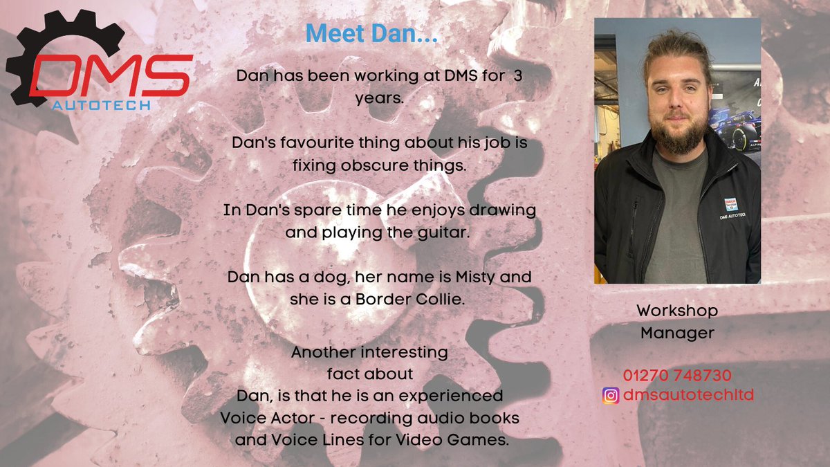 DmsAutotech's tweet photo. “Meet the Team Monday”… meet our hard working Workshop Manager Dan. #dmsautotech #churchlawton #MOT #service #cars #garage #cheshire #staffordshire #audi #mini #bmw #jaguar #vintagecar #electricvehicle #van #nissan #smart #mastertechnician #quality #paintwork #brakepads #engine https://t.co/jYFpoENgMi