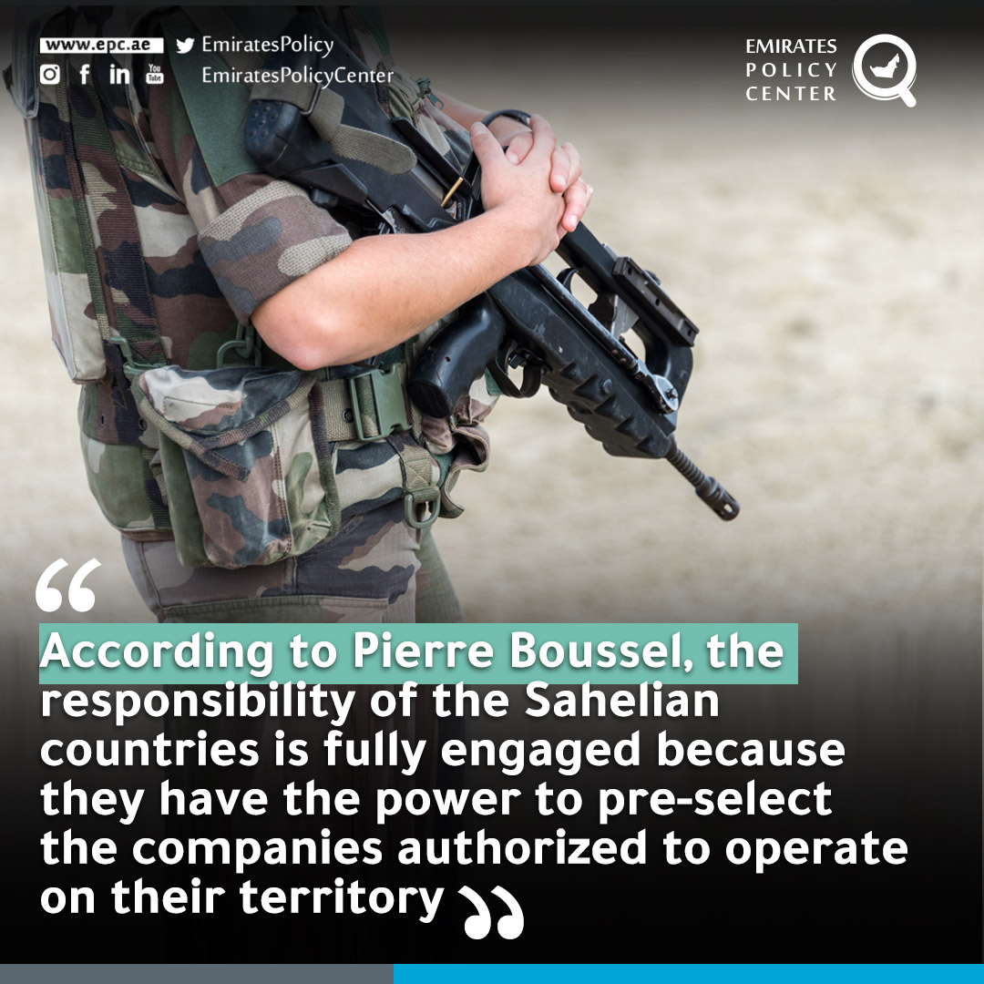 EmiratesPolicy's tweet photo. According to Pierre Boussel, the responsibility of the #Sahelian countries is fully engaged because they have the power to pre-select the companies authorized to operate on their territory:
https://t.co/vzb9eqJcdw
#featured_topics #EPC #Emirates_policy_center https://t.co/VIQBswel1D