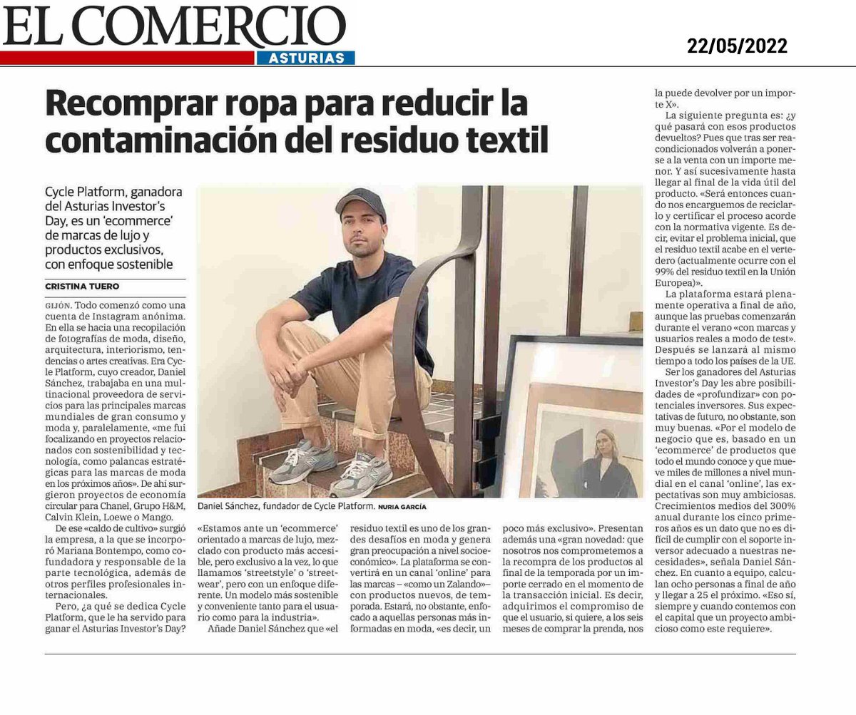 ceeiasturias's tweet photo. En el diario 📰 El Comercio, la plataforma de moda online B2C, #CyclePlatform, ganadora del Premio a la mejor startup del Asturias Investor's Day 2022.

#CEEIAsturias orgullosos!! 👏👏👏😉

ℹ👉 https://t.co/vpCombofaM

#AsturiasInvestorsDay https://t.co/1KEaPn9QXQ
