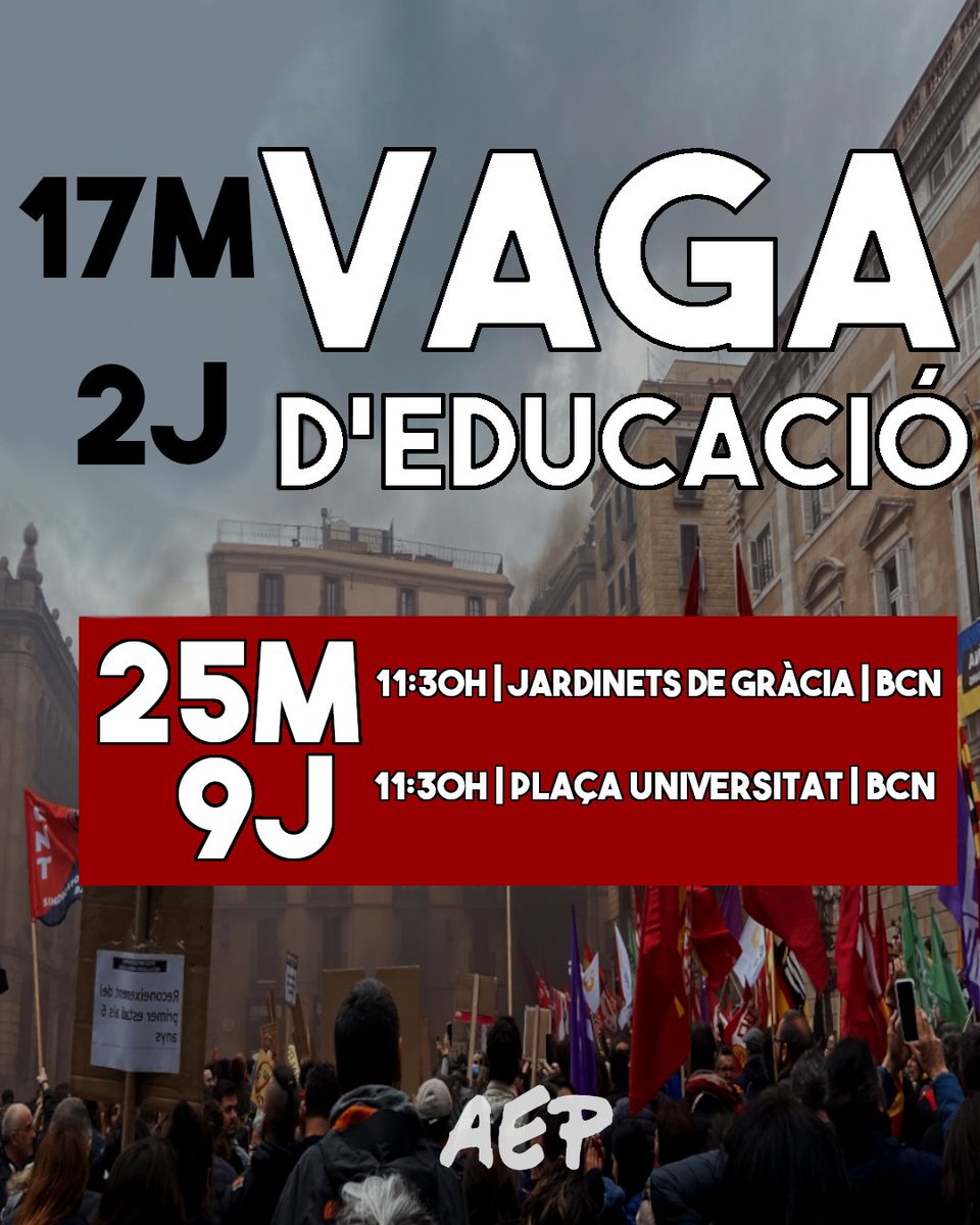 AEP_Nacional's tweet photo. Els propers #25M i #9J sortirem als carrers acompanyant a les docents en les mobilitzacions de la #VagaEducació

❌Contra la precarització de l'educació pública, defensem l'educació pública de qualitat! https://t.co/y1xZjPZvXH