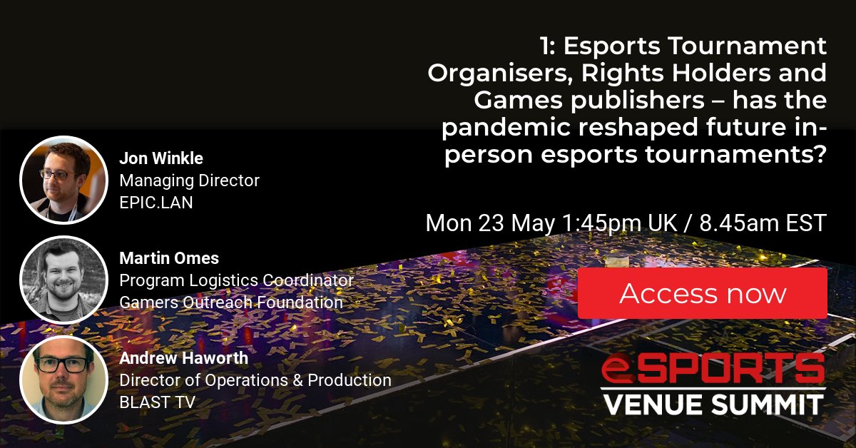 Esports Venue Summit 2022 & Next Stop Esports (@esportsvenue) on Twitter photo On NOW: Esports Tournament Organisers, Rights Holders and Games publishers – has the pandemic reshaped future in-person esports tournaments? With Jon Winkle <a href="/epicLAN/">EPIC.LAN UK Gaming & Esports Events</a> Andrew Haworth <a href="/BLASTPremier/">BLAST Premier 💥</a> TV & Martin Omes <a href="/GamersOutreach/">Gamers Outreach</a> direct online at live.remo.co/e/esports-venu… On NOW: Esports Tournament Organisers, Rights Holders and Games publishers – has the pandemic reshaped future in-person esports tournaments? With Jon Winkle <a href="/epicLAN/">EPIC.LAN UK Gaming & Esports Events</a> Andrew Haworth <a href="/BLASTPremier/">BLAST Premier 💥</a> TV & Martin Omes <a href="/GamersOutreach/">Gamers Outreach</a> direct online at live.remo.co/e/esports-venu…