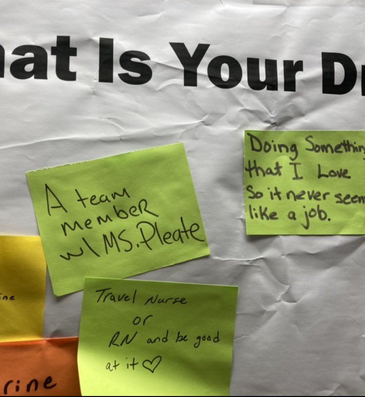 SheletteRPleat's tweet photo. Love our scholars on our Albany CTE campus @CapRegionBOCES 🥰 This past month’s interactive board: What is Your Dream Job? Not sure which scholar wrote on the green post-it but they made my Monday morning 🥰🙏🏽 #scholars1st #scholarvoice #blessedadmin @musickate @CareerTecTweets https://t.co/XZSpyFs4l9