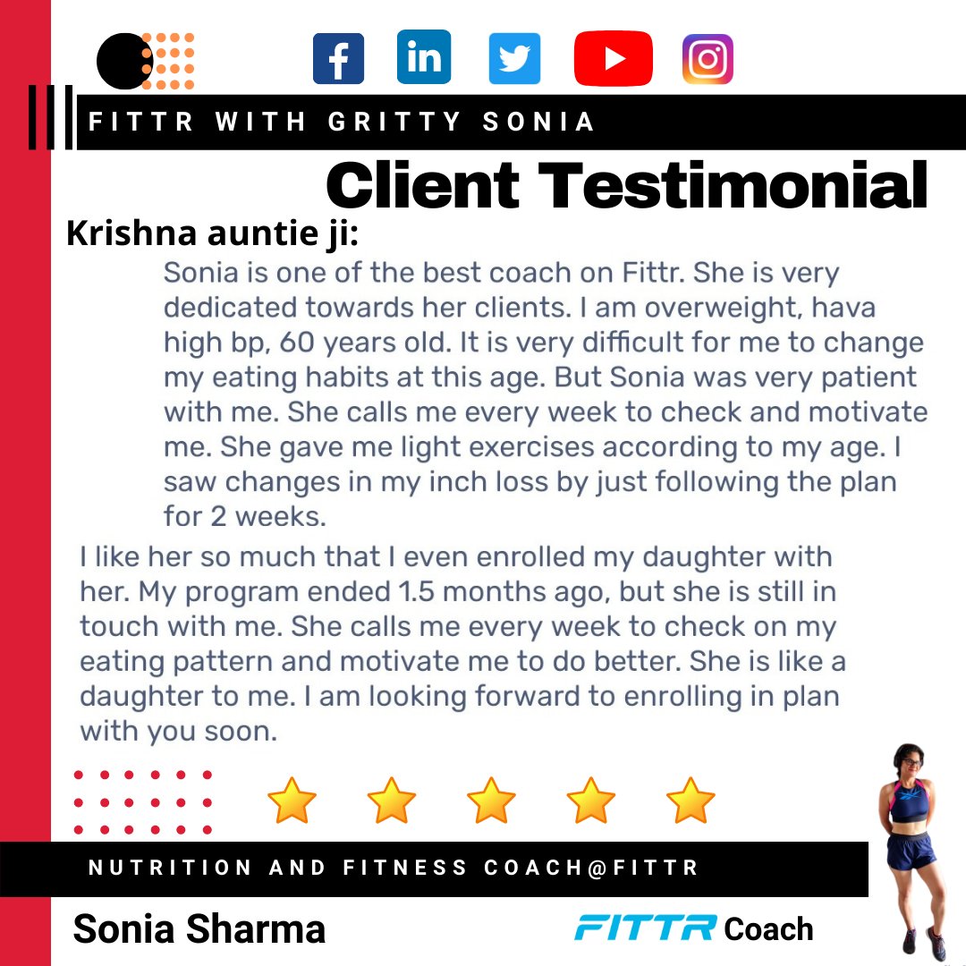 thegrittysonia's tweet photo. At the age of 60, she's trying to keep herself fit and inspiring us with her disciplined and dedicated efforts. You are the motivation to many people auntie ji who think "Ab fit hoke kya karna hai?" So much to learn from you ❤️😊
#fittr #fittrcoach #fittrwithgrittysonia #fittrmom https://t.co/53G9JJ9r3k