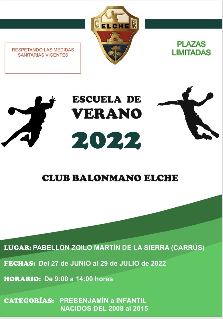 EscuelaCbmelche's tweet photo. 📢 VUELVE LA ESCUELA DE VERANO DEL @cbm_elche 🤩🙌🏻

🗓Del 27 de junio al 29 de julio
🕒 De 9 a 14h
🤾🏼 Nacidos/as desde 2008 a 2015 (incluidos)

ℹ️Desliza para más información

📩balonmanoelche@cbmelche.es
☎️966 672 600 | 634 311 355 https://t.co/m78eCFdLYo