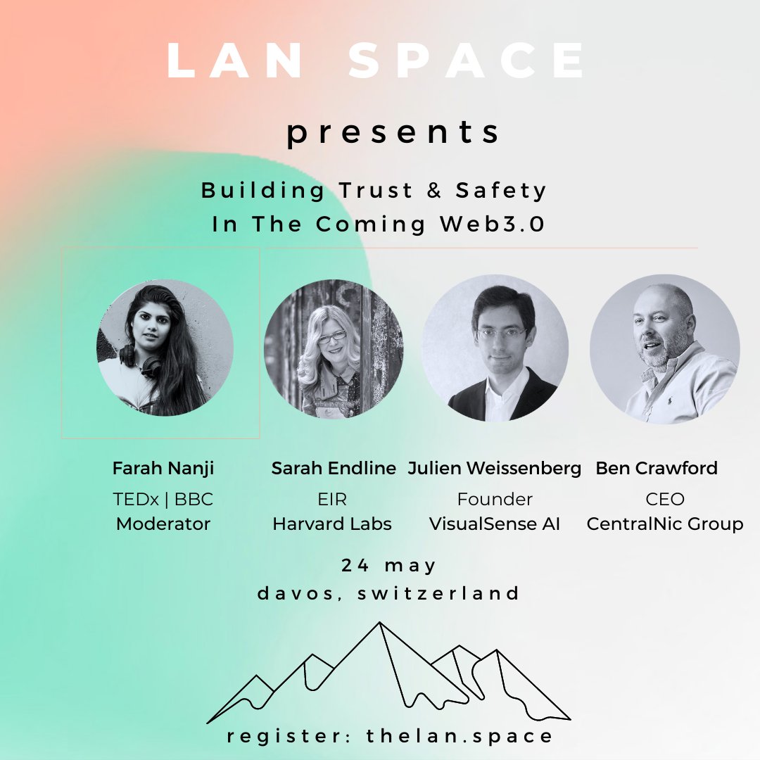 _BenCrawford_'s tweet photo. #Davos 2022 is underway. Tomorrow, I'll be taking part in this panel alongside @dj_n1nja @sarahendline and Julien Weissenberg during the Lan Space Summit.
#Web3 #lanspace #davos2022 @gaialamperti @KamranKhan622 #wef22 https://t.co/j7tNw46Amo