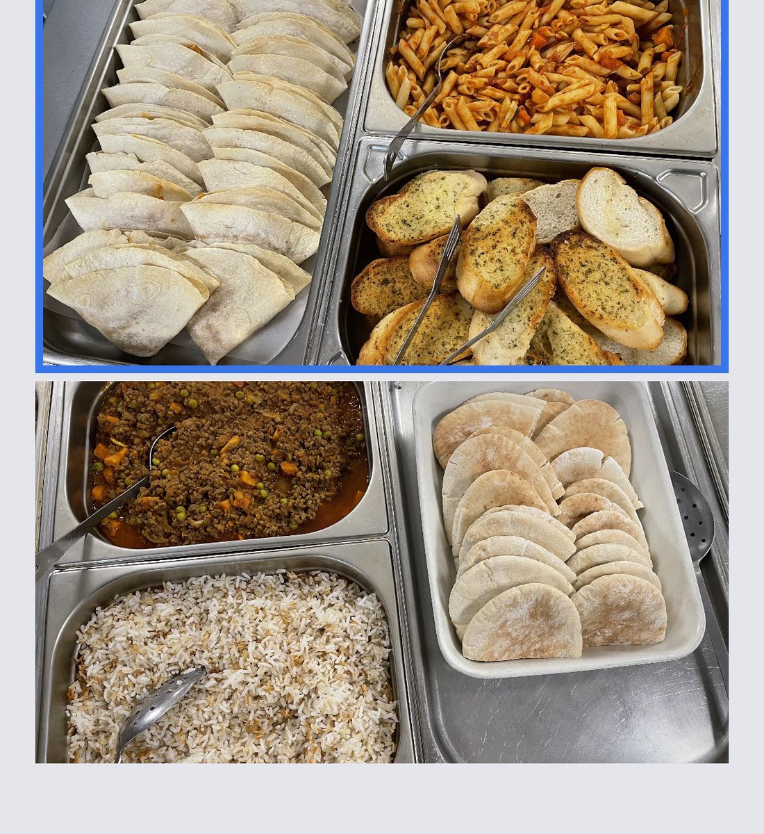 WycliffeKitchen's tweet photo. Todays lunch, Chicken Quesadilla, Vegan Pasta Bake &amp; Keema &amp; Sweet Potato curry. Alternative counter with Paninis &amp; Jacket Potatoes with various fillings @WycliffePrimary @mellorscatering https://t.co/7IQuzQMQPs