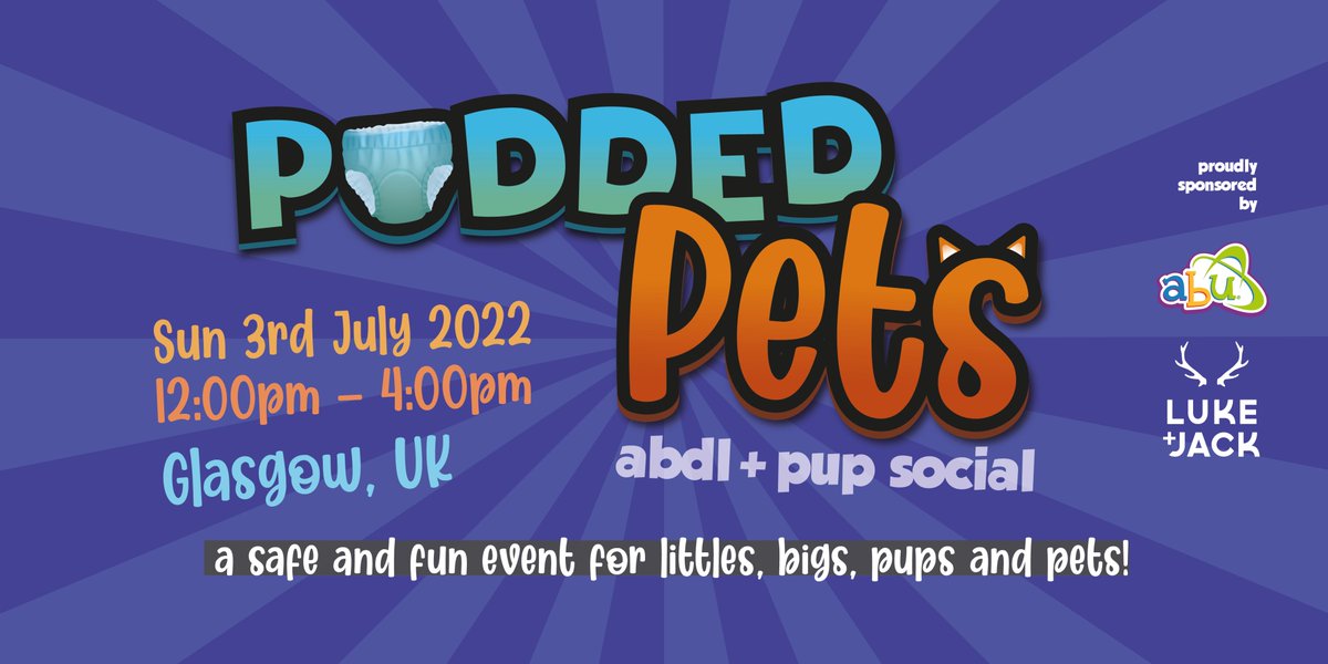 Tickets are on SALE NOW !!!!!
Lets make some new friends <3
thank you <a href="/ABUNappies/">ABUNappies</a> <a href="/ABUDiapers/">AB Universe</a> and <a href="/lukeandjack/">Ｌｕｋｅ ＋ Ｊａｃｋ🍑🍆🌮🌈</a>  for sponsoring our amazing event <3

eventbrite.co.uk/e/padded-pets-…