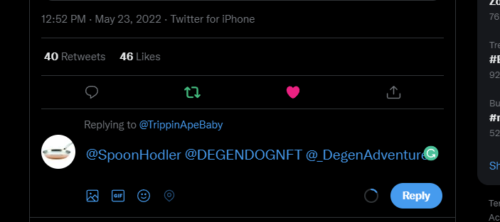 degen_pan's tweet photo. @TrippinApeBaby @SpoonHodler @DEGENDOGNFT @_DegenAdventure https://t.co/0Ot4BMMjE3