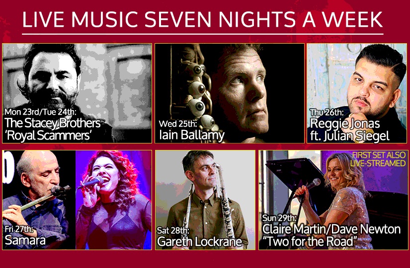 The 606 Club (@606club) on Twitter photo This Week @ the Six, 23-29 May:
Mon/Tue: Stacey Bros 'Royal Scammers'
Wed: <a href="/IainBallamy/">Iain Ballamy</a>
Thu:Reggie Jonas ft. <a href="/juliansiegel1/">Julian Siegel</a>
Fri:Samara
Sat:<a href="/Garethlockrane/">Gareth Lockrane</a>
Sun: @CMartinJazz /Dave Newton (1st set also #livestreamed)
Book: 606club.co.uk/events
// #jazz #Latinjazz #steelydan This Week @ the Six, 23-29 May:
Mon/Tue: Stacey Bros 'Royal Scammers'
Wed: <a href="/IainBallamy/">Iain Ballamy</a>
Thu:Reggie Jonas ft. <a href="/juliansiegel1/">Julian Siegel</a>
Fri:Samara
Sat:<a href="/Garethlockrane/">Gareth Lockrane</a>
Sun: @CMartinJazz /Dave Newton (1st set also #livestreamed)
Book: 606club.co.uk/events
// #jazz #Latinjazz #steelydan