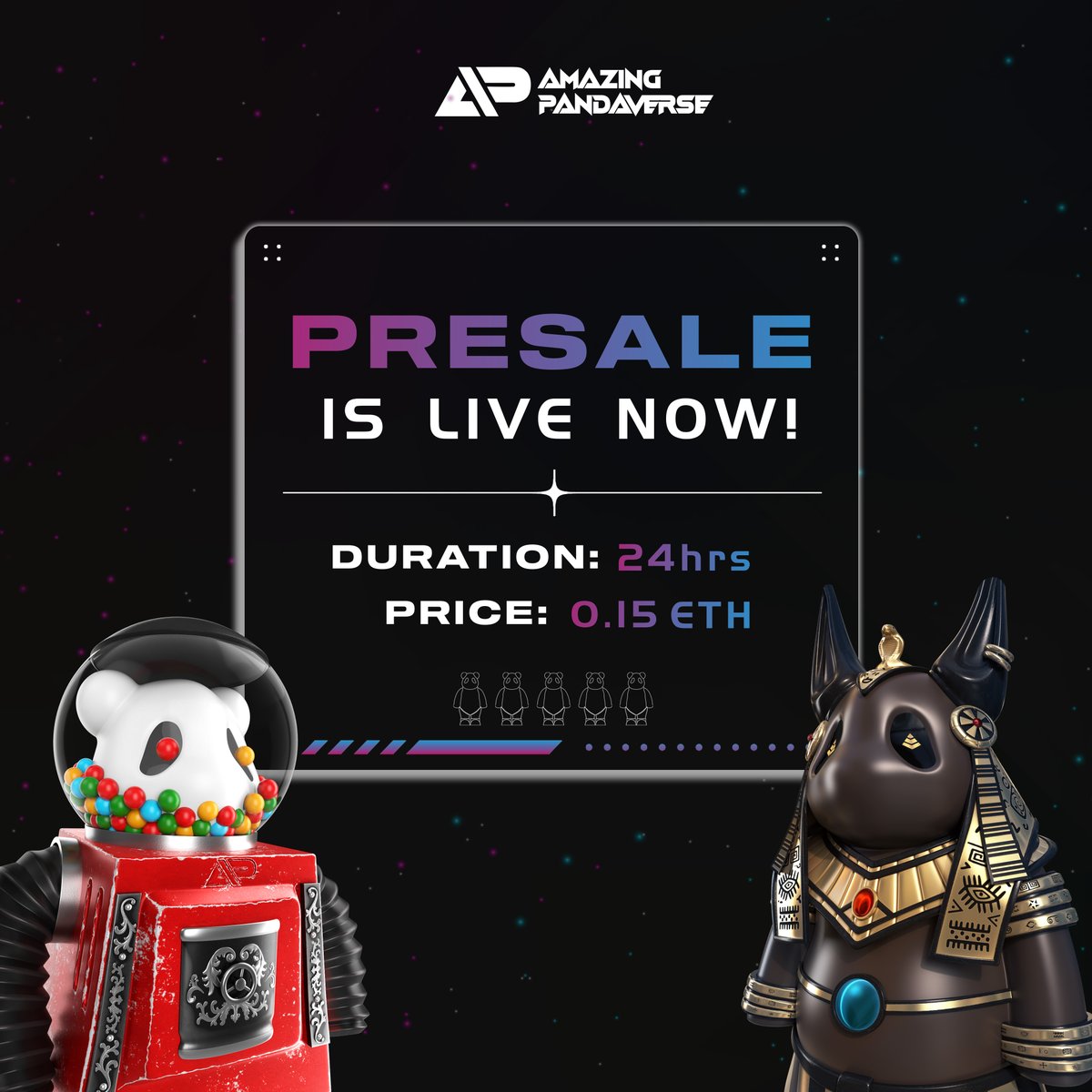 AMAZING_PNDV's tweet photo. Amazing Pandaverse mint is live!

Come to the Pandaverse for all the things you can do. 
Stay for all the things you can be.  

Mint Website: https://t.co/7EPsXSOLMy
OpenSea: https://t.co/6MlajiTN5D https://t.co/5wftENButT