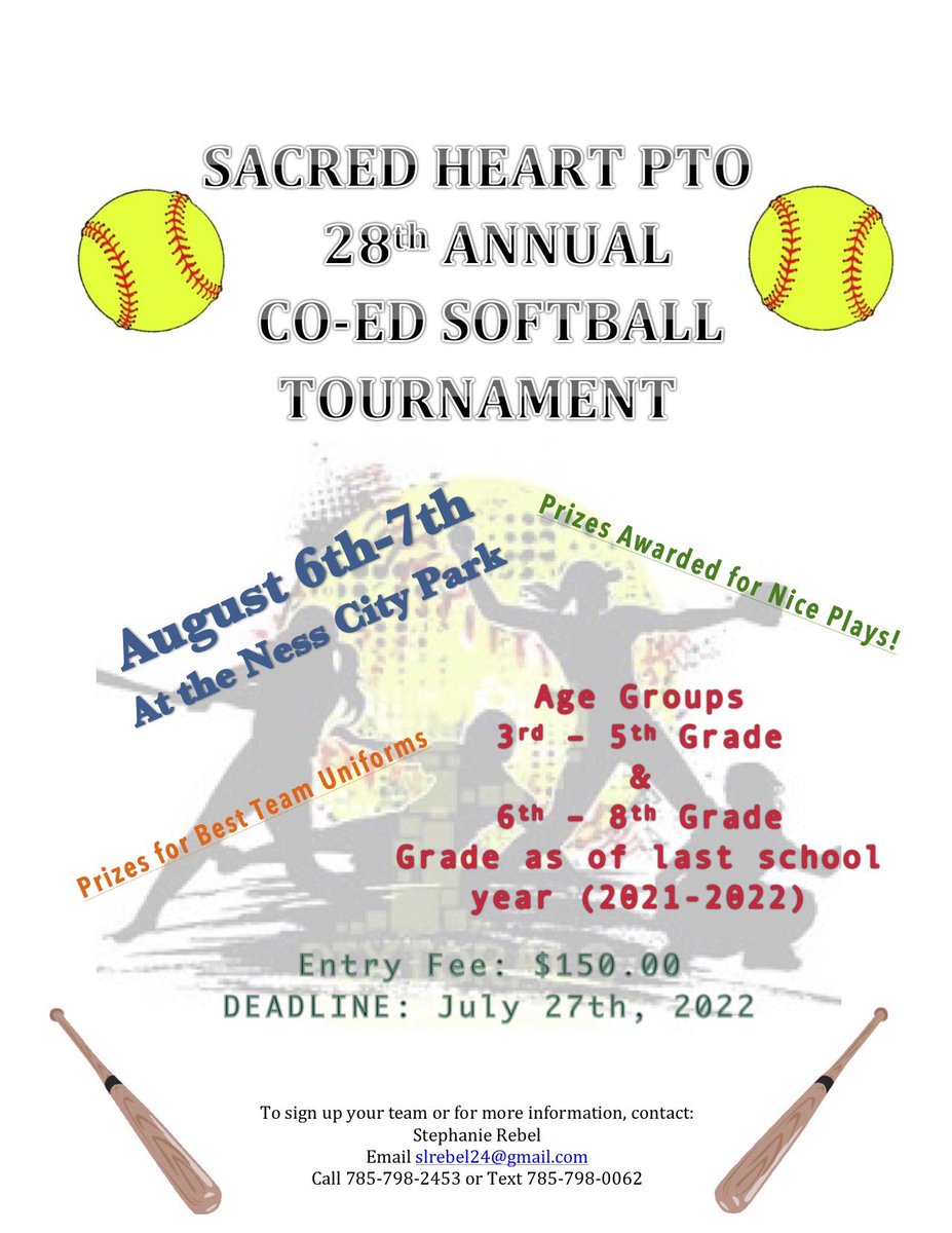 Mark your calendars for the 2022 SHS PTO Youth Coed Softball Tournament